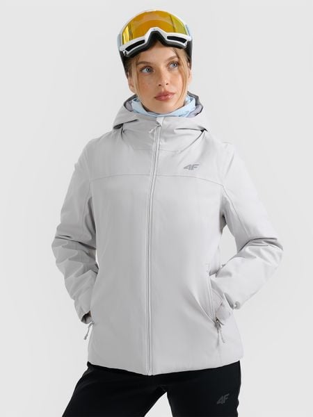 4F Kurtka narciarska membrana 5000 damska - szara XL. Szare kurtki narciarskie 4f, na zimę, xl, bez wzorów, z materiału, bez kaptura, narciarskie. Za 349.99 zł.