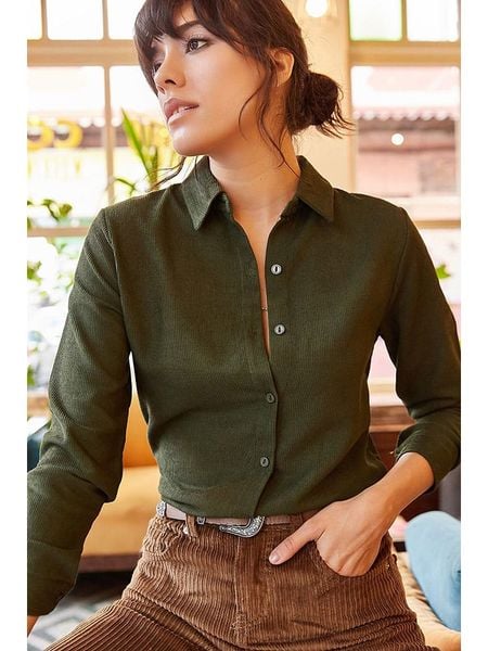 Olalook Koszula w kolorze ciemnozielonym rozmiar: XL. Zielone koszule Olalook, xl, bez wzorów, z bawełny, bez kołnierzyka, bez ramiączek. Za 43.68 zł.