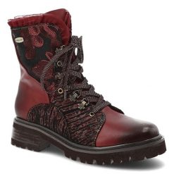 Botki damskie Laura Vita, trzewiki skórzane z falbanką i ozdobami z okrągłym noskiem i na zamek, czerwone, Kouleo-16. Czerwone botki LAURA VITA, z aplikacjami, ze skóry, z okrągłym noskiem, przed kolano, bez obcasa, bez zapięcia. Za 439.00 zł.