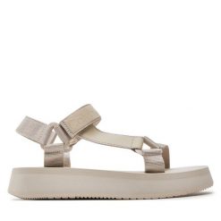 Sandały Calvin Klein Jeans. Brązowe sandały Calvin Klein Jeans, bez wzorów, z jeansu, bez obcasa, na płaskiej podeszwie, bez zapięcia. Za 329.99 zł.