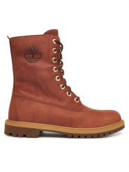 Timberland Trzewiki Premium 8-Inch Waterproof TB0A43MXEM41 Brązowy. Brązowe botki Timberland, bez wzorów, ze skóry, bez obcasa, na płaskiej podeszwie, bez zapięcia. Za 759.99 zł.