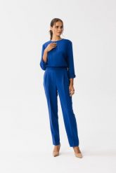 Chabrowy Elegancki Kombinezon z Łezką w Dekolcie. Niebieskie kombinezony MOE, l, bez wzorów, z elastanu, eleganckie, bez kołnierzyka, bez ramiączek. Za 306.00 zł.