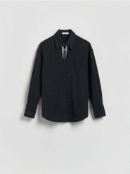 Koszula w prążek - szary. Szare koszule Reserved, l, bez wzorów, z tkaniny, bez kołnierzyka, bez ramiączek. Za 159.99 zł.