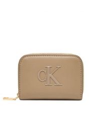 Calvin Klein Portfel Bold Ck Medium Zip Around LV04F1154G Beżowy. Brązowe portfele Calvin Klein, bez wzorów, ze skóry. Za 209.99 zł.
