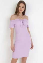 Liliowa Sukienka Bolimei. Fioletowe sukienki Born2be, m, bez wzorów, z bawełny, bez kołnierzyka, bez ramiączek, mini, dopasowane. W wyprzedaży za 27.99 zł.