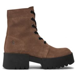 Botki Fly London. Brązowe botki Fly London, bez wzorów, bez obcasa, na płaskiej podeszwie, bez zapięcia. Za 369.99 zł.