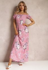 Różowa Sukienka Maxi z Ozdobnym Dekoltem i Cienkimi Gumkami Nesaina. Fioletowe sukienki Renee, na imprezę, m, bez wzorów, bez kołnierzyka, bez ramiączek, maxi, rozkloszowane. W wyprzedaży za 39.99 zł.