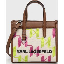 Karl Lagerfeld torebka kolor beżowy. Brązowe listonoszki KARL LAGERFELD, bez wzorów, na ramię, bez dodatków. Za 949.99 zł.