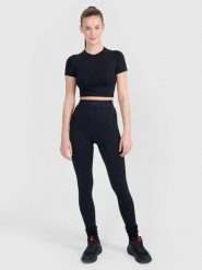 4F Legginsy treningowe bezszwowe damskie - czarne XS/S. Czarne legginsy 4f, s, bez wzorów, z dzianiny, z podwyższonym stanem, na fitness i siłownię. W wyprzedaży za 79.99 zł.