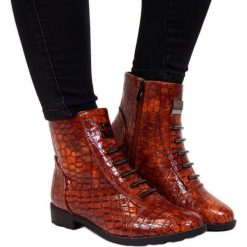 Botki damskie kroko ocieplane brązowe Filippo. Brązowe botki Filippo, bez wzorów, eleganckie, bez obcasa, bez zapięcia. Za 218.50 zł.