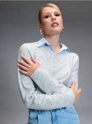 Sweter z kołnierzykiem - szary. Szare swetry Sinsay, l, bez wzorów, bez ramiączek. Za 69.99 zł.