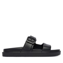 Klapki Tommy Hilfiger. Czarne klapki Tommy Hilfiger, bez wzorów, bez obcasa, bez zapięcia. Za 209.99 zł.