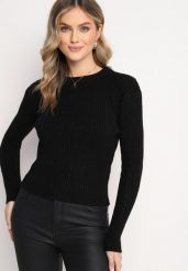Czarny Dopasowany Sweter z Wełną i Ozdobnym Splotem Siomiso. Czarne swetry Born2be, l, bez wzorów, z bawełny, eleganckie, bez ramiączek. W wyprzedaży za 67.99 zł.
