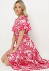 Różowa Kopertowa Sukienka z Bawełną o Rozkloszowanym Kroju z Paskiem Aulinea. Czerwone sukienki Born2be, na co dzień, l, bez wzorów, z bawełny, eleganckie, bez kołnierzyka, bez ramiączek, midi, kopertowe. Za 79.99 zł.