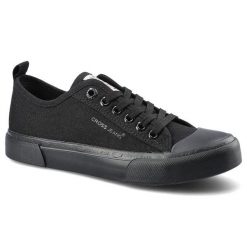 Trampki damskie Cross Jeans, sznurowany fason cholewka tekstylna niska cholewka przed kostkę gumowy nosek ochronny płaska gruba podeszwa solidna kons. Czarne trampki Cross Jeans, bez wzorów, z gumy, klasyczne, przed kostkę, bez zapięcia. Za 89.00 zł.