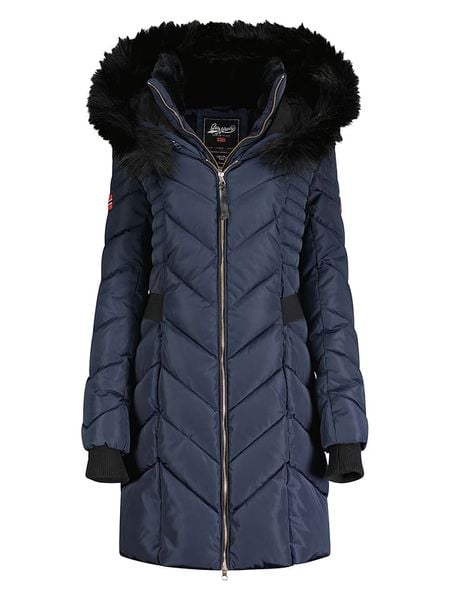 Geographical Norway Płaszcz pikowany "Dolrie" w kolorze granatowym rozmiar: S. Niebieskie płaszcze Geographical Norway, s, bez wzorów, bez kaptura. Za 189.29 zł.
