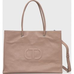 Twinset torebka skórzana kolor beżowy. Brązowe shopper bag Twinset, bez wzorów, na ramię, bez dodatków. Za 1,279.90 zł.