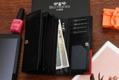Damski skórzany portfel duży poziomy na suwak RFiD czarny BELTIMORE 042. Czarne portfele bez wzorów. Za 64.90 zł.