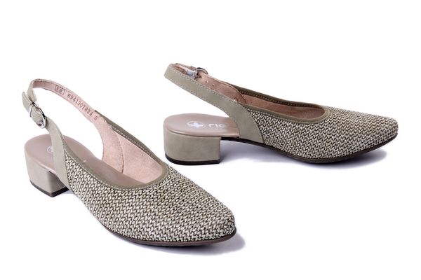 RIEKER 47060-52 green, czółenka damskie. Zielone czółenka Rieker, na lato, bez wzorów, bez obcasa, na obcasie, bez zapięcia. Za 239.92 zł.