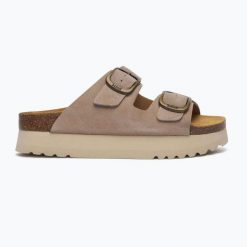 Klapki damskie Scholl Lucie Suede. Brązowe klapki Scholl, bez wzorów, z materiału, sportowe, bez obcasa, bez zapięcia. Za 309.99 zł.