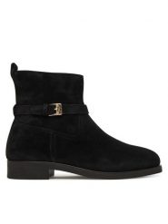 Tommy Hilfiger Botki Th Buckle Riding Suede Bootie FW0FW09047 Czarny. Czarne botki Tommy Hilfiger, bez wzorów, ze skóry, bez obcasa, na płaskiej podeszwie, bez zapięcia. Za 519.99 zł.