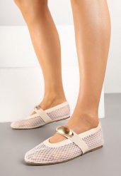 Beżowe Siateczkowe Balerinki z Metalową Ozdobą Tatolira. Brązowe baleriny Born2be, z aplikacjami, z jeansu, eleganckie, bez obcasa, bez zapięcia. Za 64.99 zł.