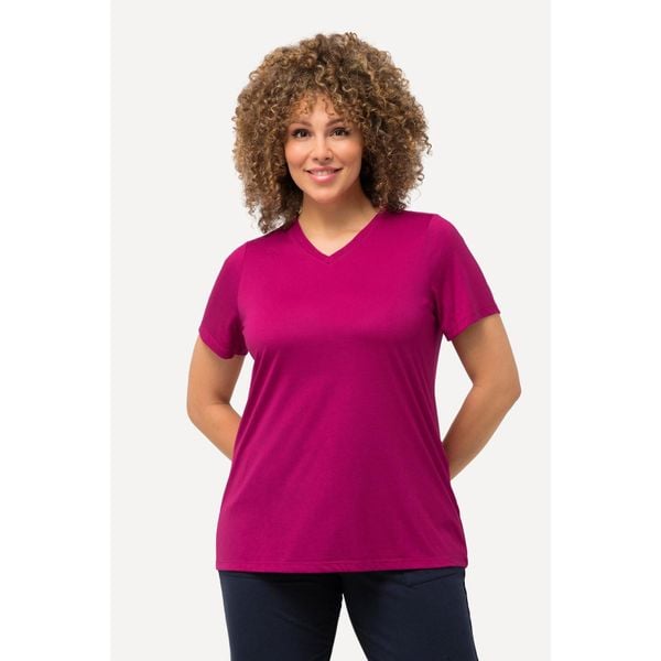 Damskie Bluzka funkcyjna antybakteryjny materiał dekolt w serek rękaw 1/2. Czerwone t-shirty sportowe Ulla Popken, plus size, bez wzorów, z materiału, bez ramiączek. Za 195.99 zł.