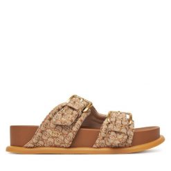 Klapki Liu Jo. Brązowe klapki Liu Jo, bez wzorów, bez obcasa, bez zapięcia. Za 359.99 zł.