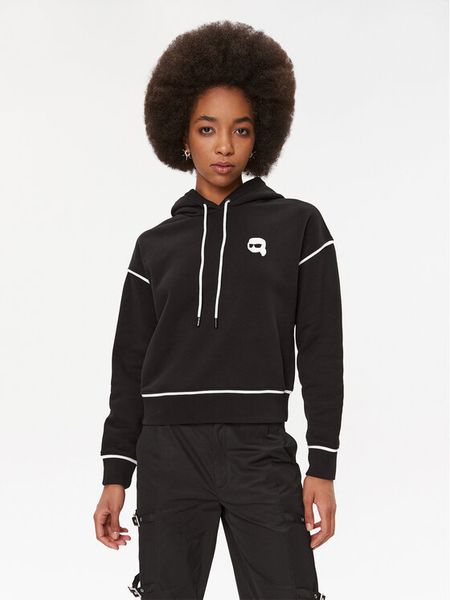 KARL LAGERFELD Bluza Ikonik 2.0 235W1816 Czarny Regular Fit. Czarne bluzy KARL LAGERFELD, xl, bez wzorów, z bawełny, bez ramiączek, bez kaptura. Za 539.99 zł.