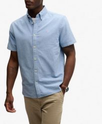 Superdry Koszula Preppy Oxford krótki rękaw z bawełny organicznej. Niebieskie koszule Superdry, m, bez wzorów, z bawełny, klasyczne, bez kołnierzyka, bez ramiączek. Za 285.15 zł.