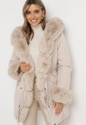 Beżowa Kurtka Parka z Ozdobnym Futerkiem Ikhana. Brązowe kurtki Born2be, xl, bez wzorów, z futra, bez kaptura. W wyprzedaży za 220.99 zł.