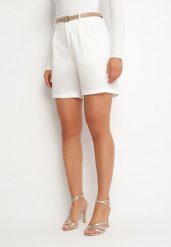 Jasnobeżowe Eleganckie Szorty z Wiskozą z Dodatkowym Paskiem z Klamrą Resella. Brązowe szorty Born2be, bez wzorów, z wiskozy, eleganckie. Za 99.99 zł.