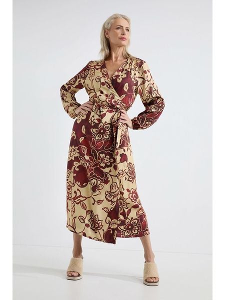 Josephine & Co Sukienka "Alise" w kolorze czerwono-żółtym rozmiar: 44. Czerwone sukienki Josephine & Co, na co dzień, bez wzorów, z wiskozy, bez kołnierzyka, bez ramiączek, midi, proste. Za 368.09 zł.