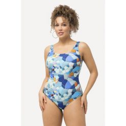 Damskie Kostium kąpielowy z nadrukiem bez miękkich miseczek okrągły dekolt. Niebieskie stroje jednoczęściowe Ulla Popken, bez wzorów, z elastanu, sportowe. Za 199.99 zł.