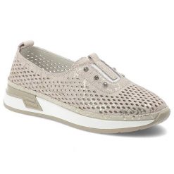 Półbuty damskie Vinceza, cholewka ze skóry naturalnej z metalicznym połyskiem wsuwany fason z zabudowanym przodem, beżowe, 93226. Brązowe półbuty wsuwane VINCEZA, bez wzorów, ze skóry, bez obcasa. Za 179.00 zł.