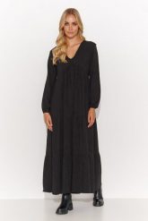 Czarna Luźna Sukienka Oversize. Czarne sukienki Makadamia, s, bez wzorów, z bawełny, bez kołnierzyka, bez ramiączek, oversize. Za 289.90 zł.