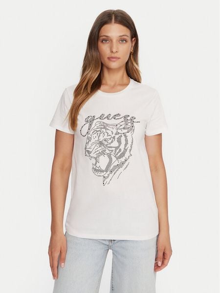 Guess T-Shirt W5BI32 K9RM1 Biały Relaxed Fit. Białe t-shirty Guess, xxl, z aplikacjami, z bawełny, bez kołnierzyka, bez ramiączek. Za 136.50 zł.