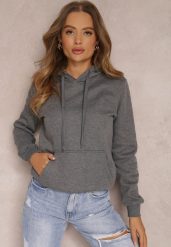 Ciemnoszara Bluza z Kapturem Kalladina. Szare bluzy Renee, l, bez wzorów, z bawełny, casualowe, bez ramiączek, z kapturem. W wyprzedaży za 39.99 zł.