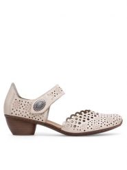 Rieker Półbuty 43753-60 Beżowy. Brązowe półbuty wsuwane Rieker, bez wzorów, ze skóry, bez obcasa, na obcasie. Za 319.99 zł.