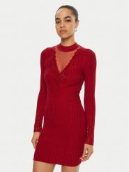 Guess Sukienka dzianinowa W5RK14 Z2Y50 Czerwony Regular Fit. Czerwone sukienki Guess, xl, z aplikacjami, z dzianiny, bez kołnierzyka, bez ramiączek. Za 359.99 zł.