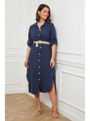 Curvy Lady Lniana sukienka w kolorze granatowym rozmiar: 40/42. Niebieskie sukienki Curvy Lady, bez wzorów, ze lnu, klasyczne, bez kołnierzyka, bez ramiączek, maxi. Za 176.50 zł.