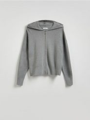 Rozpinany sweter z kapturem - szary. Szare swetry Reserved, l, bez wzorów, z wiskozy, bez ramiączek. Za 139.99 zł.