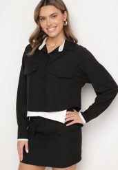 Czarny Komplet Koszula i Spódnica z Imitacją Kieszeni Zensedi. Czarne koszule Born2be, m, bez wzorów, eleganckie, bez kołnierzyka, bez ramiączek. Za 219.99 zł.