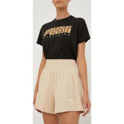 Puma szorty damskie kolor beżowy z aplikacją high waist. Brązowe szorty Puma, z aplikacjami. W wyprzedaży za 159.99 zł.