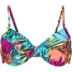 Biustonosz bikini na fiszbinach bonprix różowo-niebieski z nadrukiem. Bikini marki 4f. Za 24.99 zł.