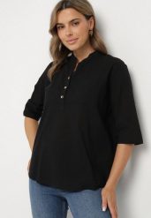 Czarna Bawełniana Koszula z Podwijanymi Rękawami 3/4 Ivelivia. Czarne koszule Born2be, m, bez wzorów, z bawełny, eleganckie, bez kołnierzyka, bez ramiączek. W wyprzedaży za 55.99 zł.