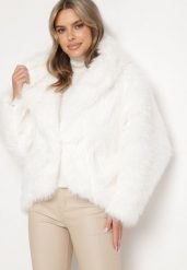 Biała Elegancka Kurtka w Stylu Futerka Vortirae. Białe kurtki Born2be, bez wzorów, z futra, eleganckie, bez kaptura. W wyprzedaży za 206.49 zł.