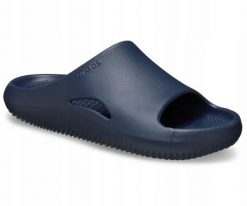 Klapki Dla Dorosłych Crocs Mellow Recovery Slide. Niebieskie klapki Crocs, bez wzorów, z materiału, bez obcasa, bez zapięcia. Za 199.99 zł.