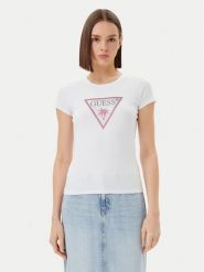 Guess T-Shirt E5GI08 J1314 Biały Slim Fit. Białe t-shirty Guess, s, z aplikacjami, z bawełny, bez kołnierzyka, bez ramiączek. Za 129.99 zł.