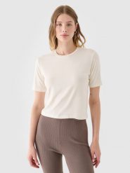 4F T-shirt slim gładki damski - biały M. Białe t-shirty 4f, m, bez wzorów, z dzianiny, sportowe, bez kołnierzyka, bez ramiączek. W wyprzedaży za 19.99 zł.